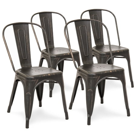 Best Choice Products Set Of 4 Stackable Industrial Distressed Metal Bistro Dining Side Chairs for Home, Dining Room, Cafe - Bronzed (Best Dental Chairs Brands)