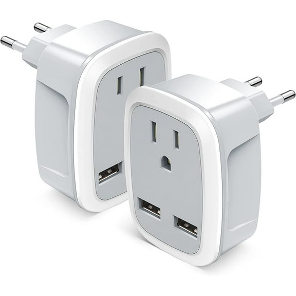 220V to 110V Voltage Converter US to Europe, European Travel Plug Adapter, PD 20W Quick Charging, 2 USB-A & 2 USB-C Port, Universal 1400W Power Converter Adapter Combo for Italy, Spain, France