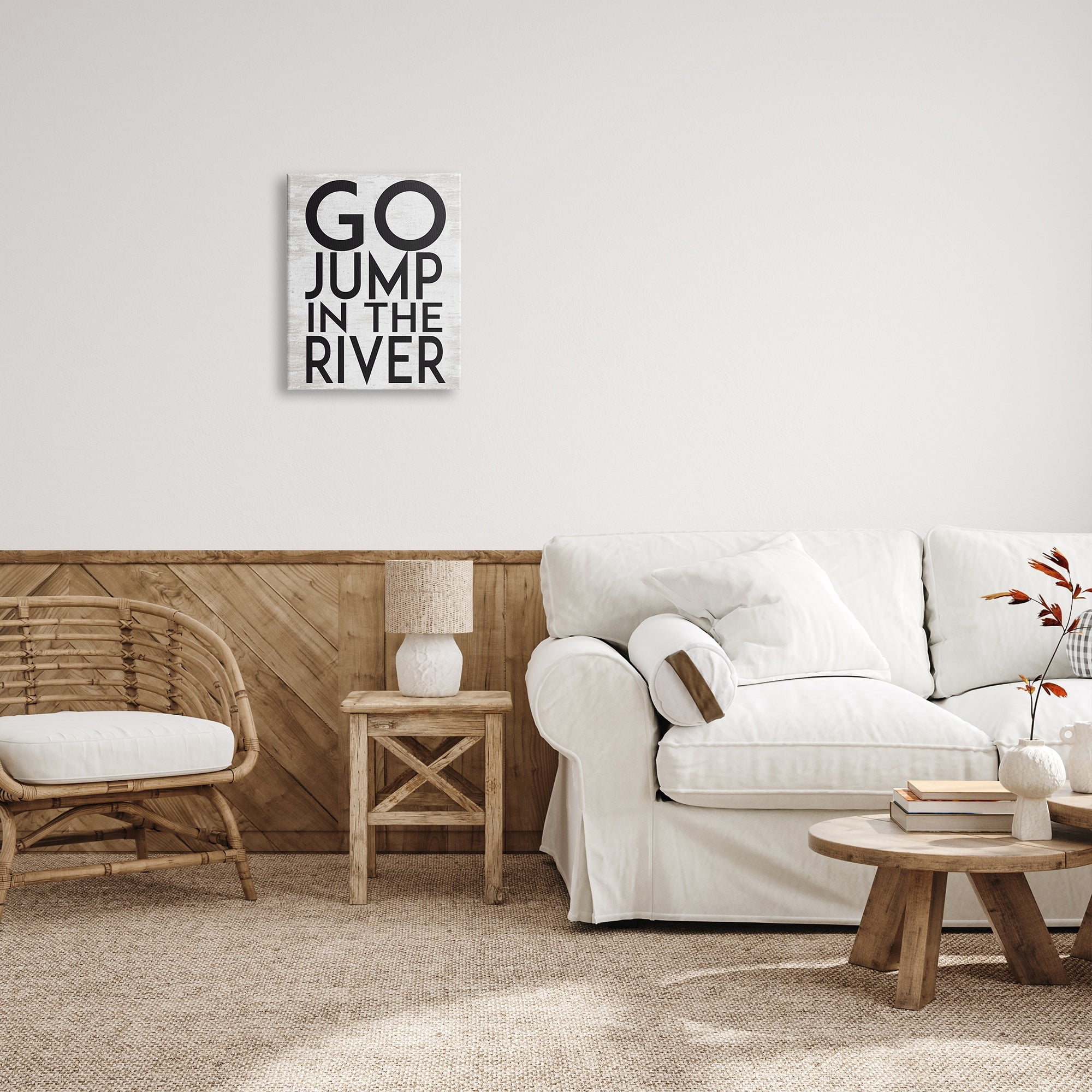 Stupell Industries Jump in the River Motivational Lake House Phrase Graphic Art Gallery Wrapped Canvas Print Wall Art, Design by Lettered and Lined
