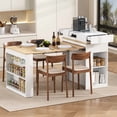 thumbnail image 2 of Extendable Dining Table with Folding Tabletop, Bar Table with Drawers and Power Outlet, Kitchen Island with Wheels and Hooks, Sideboard for Kitchen and Dining Room(Creamy White+Natural), 2 of 9