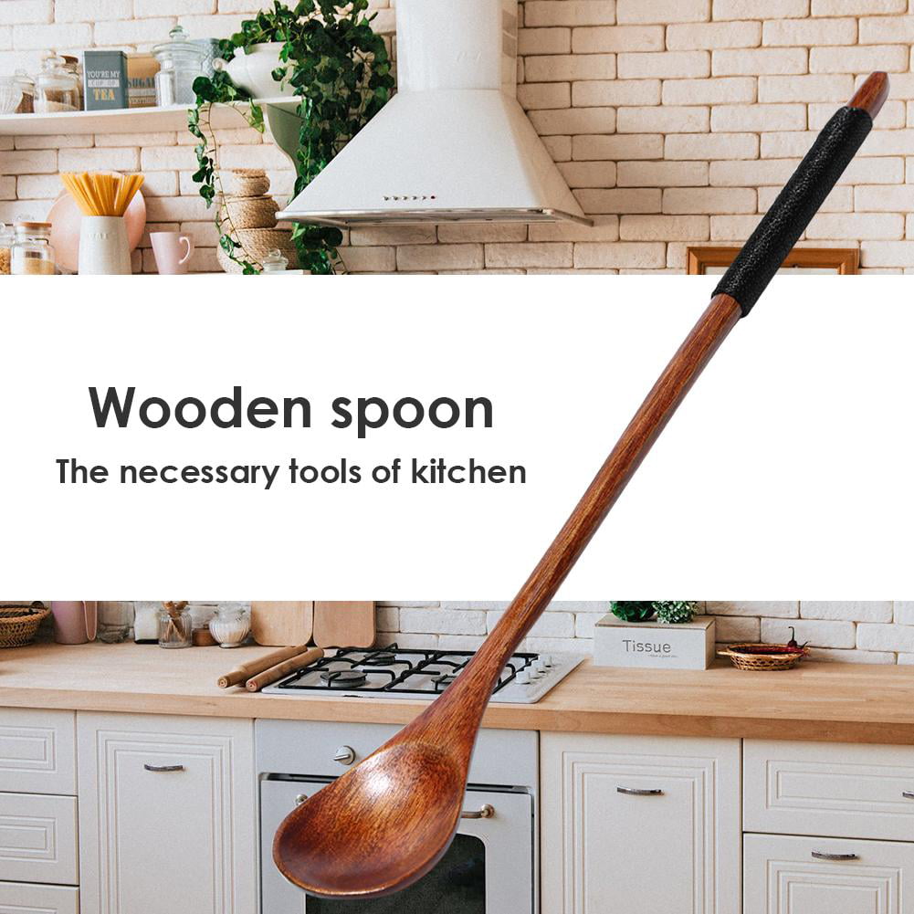 Long Handle Spoon Wood Rice Soup Dessert Coffee Tea Mixing Kitchen Tools WT7n 