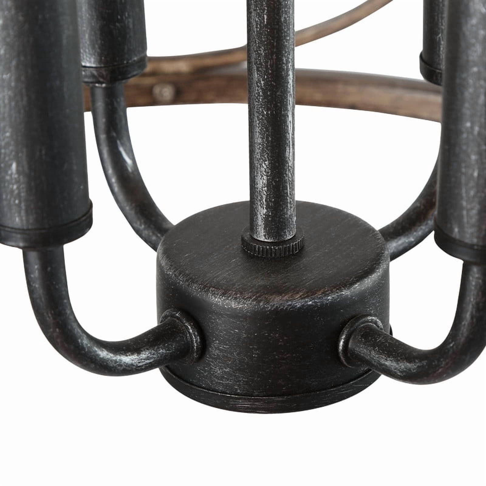 LNC Celosia 4-Light Black and Wood Cage Pendant Light for Dining Room or Foyer
