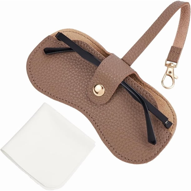 Estuche de cuero para gafas, suave, portátil, delgado, para viaje, con correa de cierre, paño de limpieza, regalo