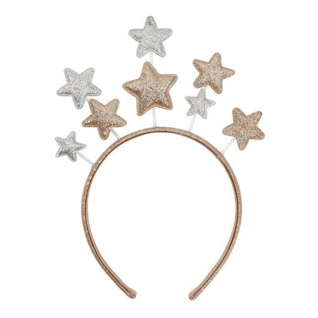 Diadema con estrella brillante Diadema con estrella de cinco puntas Aro para el cabello nupcial Tocado de estrella para fiesta navideña Festival Fiesta de cumpleaños 16 * 22,5 CM dorado