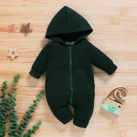 

Augper Onesies For Baby Girl Toddler Costume Fall Winter Clearance Toddler Baby Boys Girls Long Sleeve Solid Hoodie Romper Jumpsuit Green