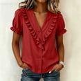 thumbnail image 5 of ClodeEU Women's V Neck Ruffle Trim Short Sleeve Button Down Blouses,Casual Lightweight Shirts for Summer ,Women's Plus XXL, 5 of 8