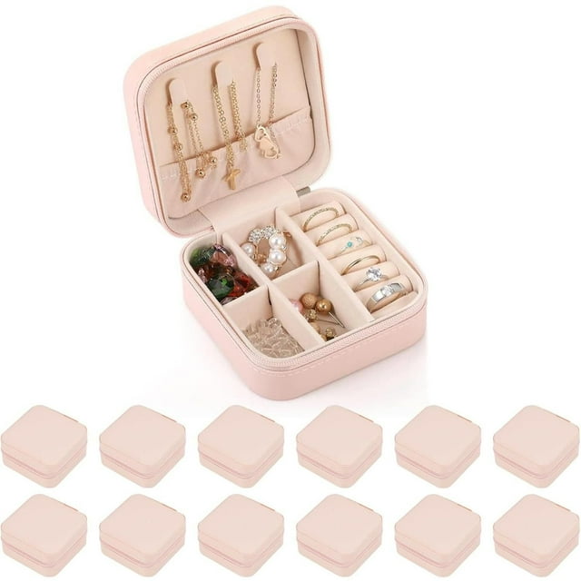 12Pcs Organizadora de Joyero para Viaje, Estuche Organizador de Joyas Portatil, Caja de Joyero Pequeño de PU Para Mujer, Joyero Regalos para Anillos, Pendientes, Collares, Aretes