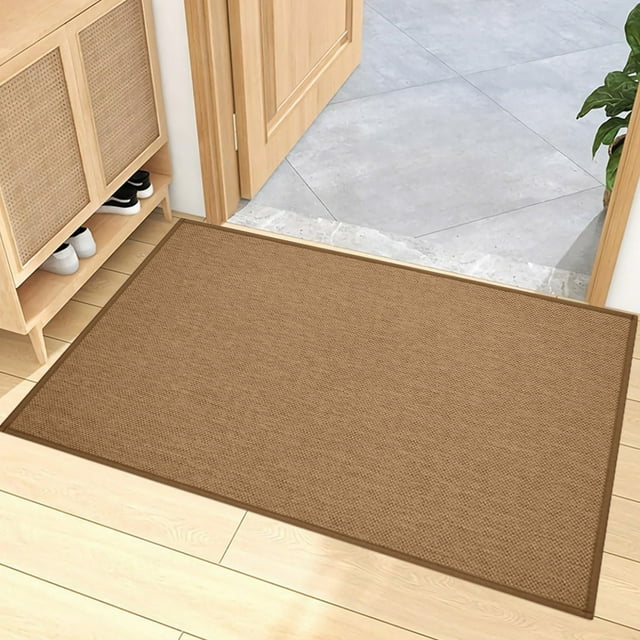 Entrance Door Mat Absorbent | Indoor Outdoor Woven Imitation Linen Rug | Non-Slip Fast Drying Area Carpet | Wear Resistant Soft Porch Bathroom Floor Mat | 23.6x15.7in | Blue Khaki Gray Brown