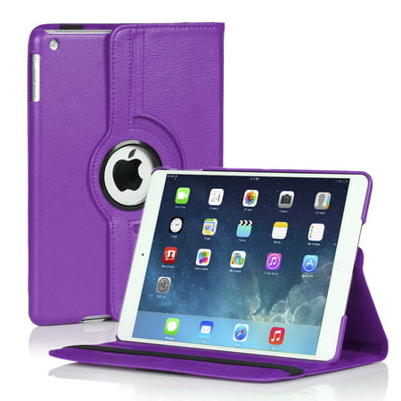 iPad Mini Rotating Case (Purple) 360 Degree Stand Smart Cover Flip Protective PU Leather For iPad Mini 3, iPad Mini 2 & 1,  Multi Viewing Angles, Auto Sleep & Wake Feature & Stylus (Best Ipad Covers Uk)