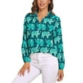 thumbnail image 2 of Teal Floral Elephant Blouse Paisley Animal Print Street Style Loose Blouses Long-Sleeve Cute Shirt Graphic Tops Big Size 2XL 3XL, 2 of 7