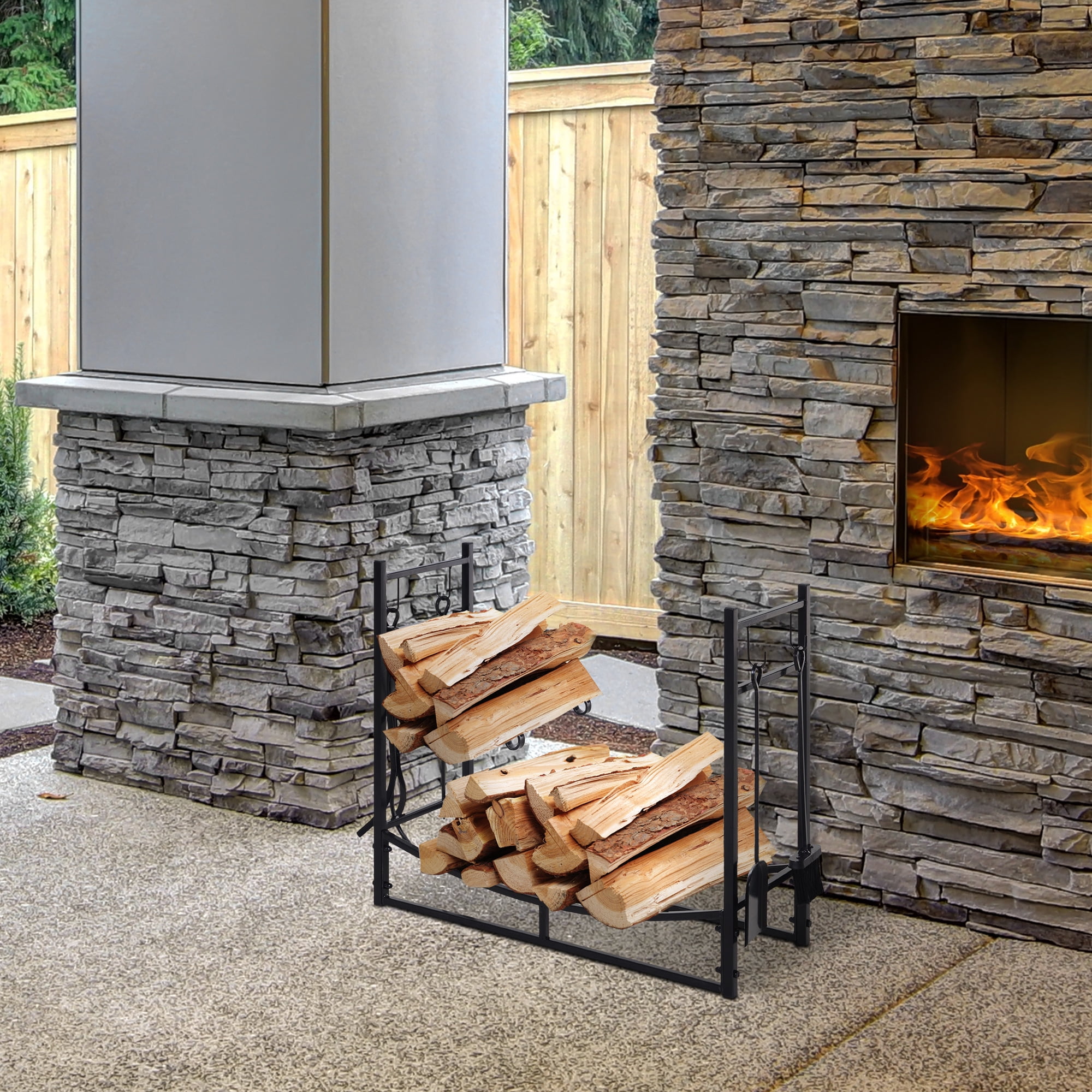 Tomshoo 33" Firewood Log Rack Set of 5 Storage Log Holder with Shovel