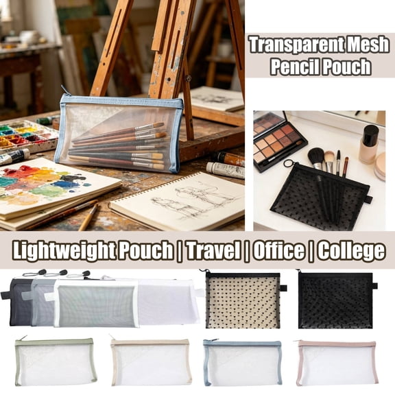 Mesh Zipper Pouch, 9.33" x 7.08", Nylon Heart Design Pen Bag for College, Office Supplies, Travel Organizer, Home & Art Supplies, Multipurpose Storage Pouch, AKLJWH - #12 Beige