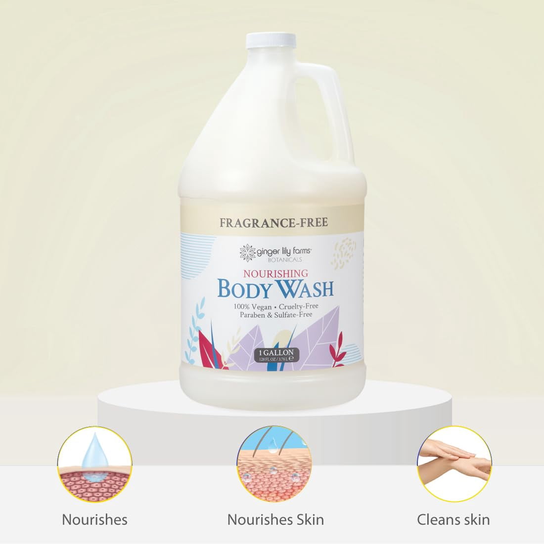 Ginger Lily Farms Botanicals Nourishing Body Wash, 100% Vegan & Cruelty-Free, Fragrance Free, 1 Gallon (128 fl oz) Refill