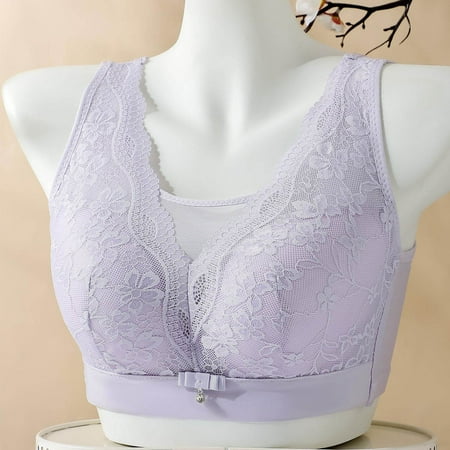 Elvqul Wirefree Bras Women Plus Size Lace Purple Bralette Underwire Underwear Breathable Nylon Bras