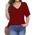 thumbnail image 5 of MIUOWANP New Years Shirts for Women Women's Solid Color New V-neck Short Sleeved Summer Top Casual Wine M, 5 of 5