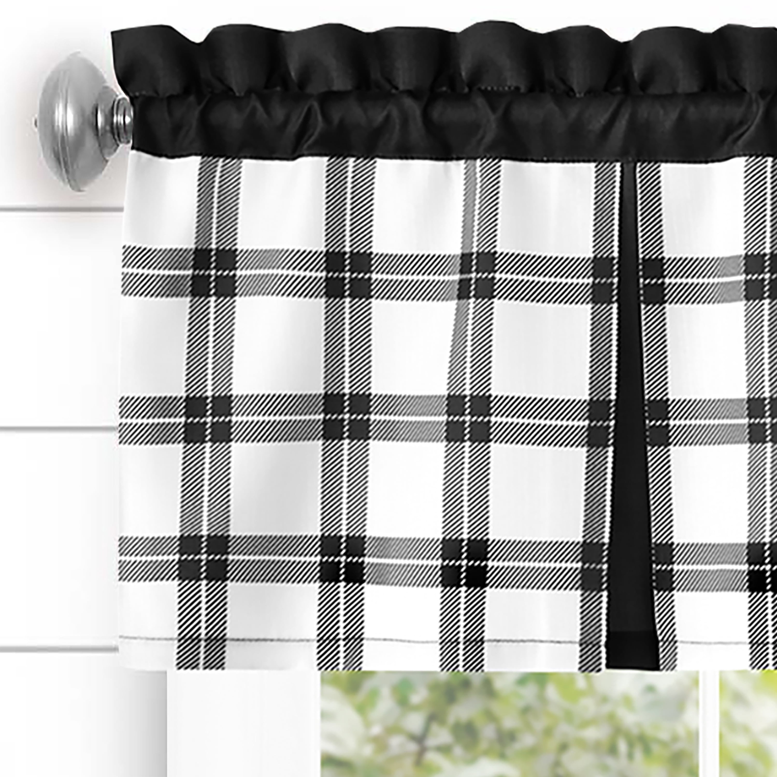 Achim Tate Plaid Light Filtering Tier and Valance Curtain Set, Black, 58" x 24"