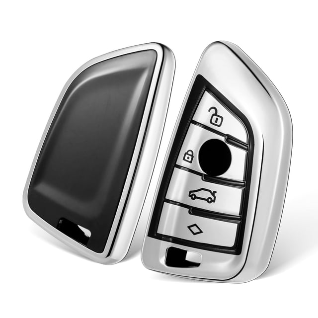 BINB ROAD Compatible with BMW Key Fob Cover Case Protection Soft TPU Case for X1 X3 X5 X6 1 2 5 7 Series - Silver