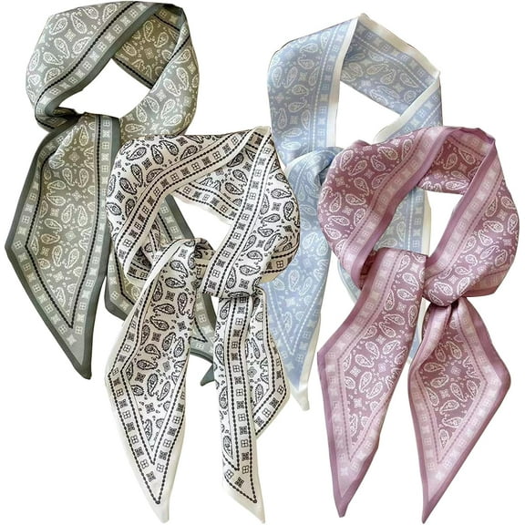 4 PCS Silk Scarf for Women, Retro Fashion Bag Scarf for Handbags, Multi Function Ladies Scarves, Bohemian Style, Suitable for Wallets, Handbag Handles