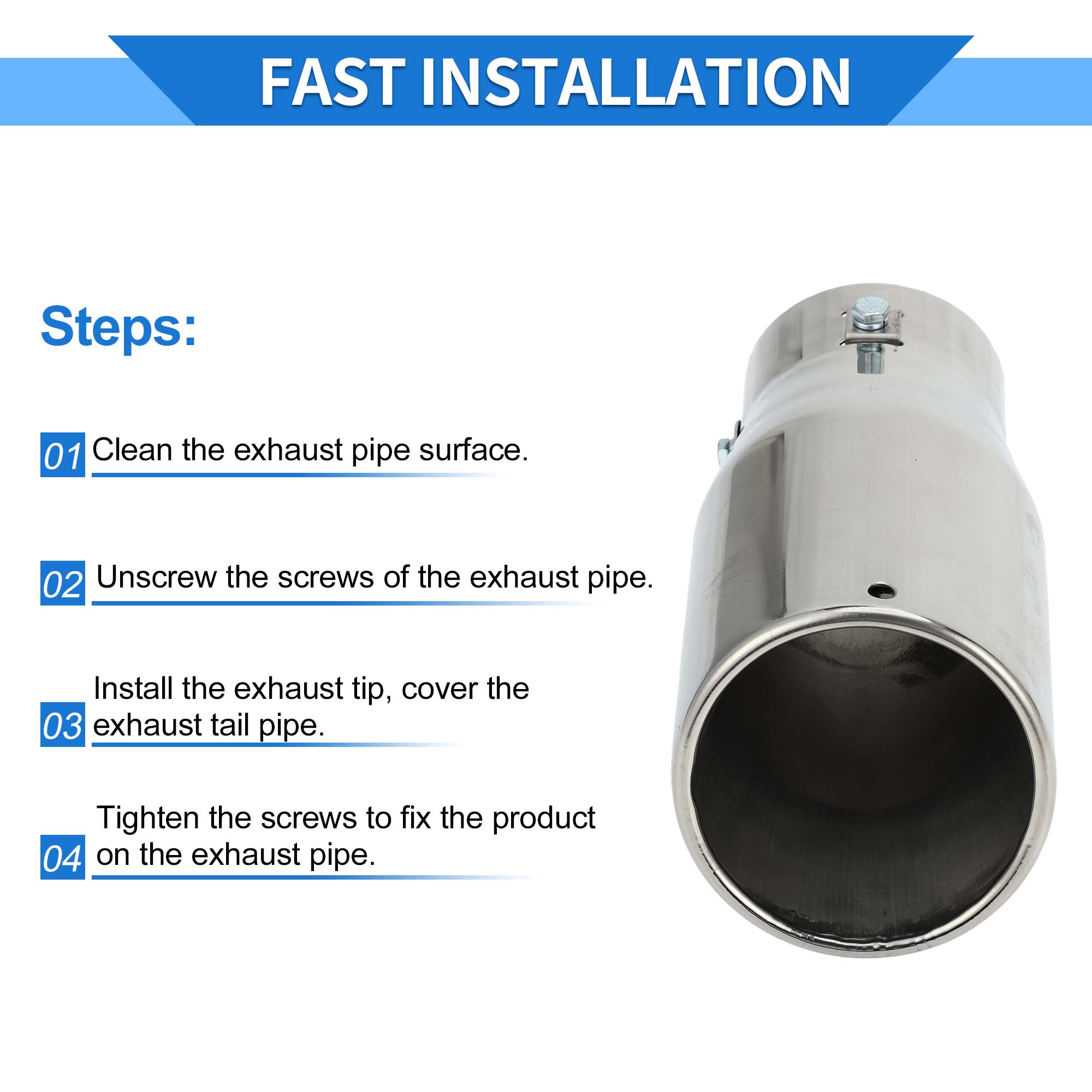Unique Bargains Slant Cut Exhaust Tip 1.6 - 3.0 Inlet 3.9 Outlet 7.3 Length Silver Tone