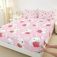 thumbnail image 3 of jejeloiu Kawaii White Rabbit Twin Sheet Sets,Res Sweet Strawberry Twin Fitted Sheet,Cute Flowers Blossom Flat Sheet For Girls,Ultra Soft Home Decor,3 Pieces, 3 of 7