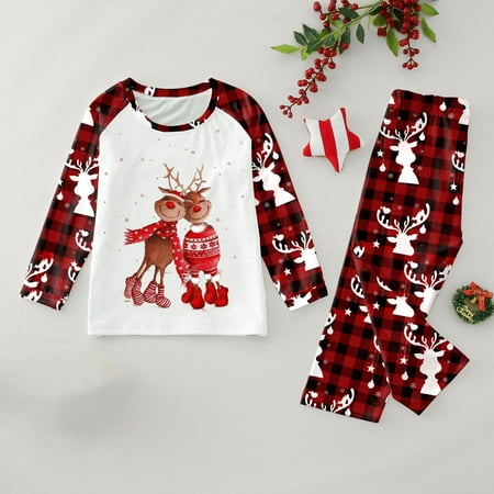 

ERTUTUYI Christmas Loungewear Long Sleeve Set Baby Kids Adult Loungewear Christmas Pajamas Set Red 5Y