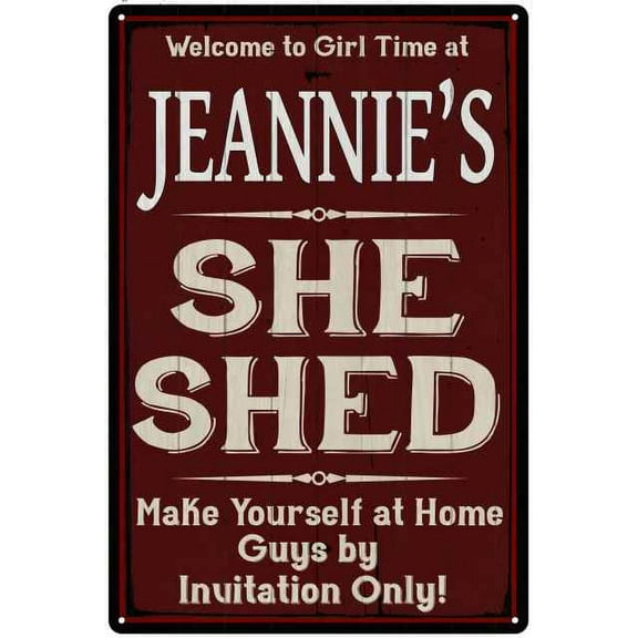 JEANNIE'S She Shed Red Sign Lady Cave 8 x 12 High Gloss Metal 208120088482