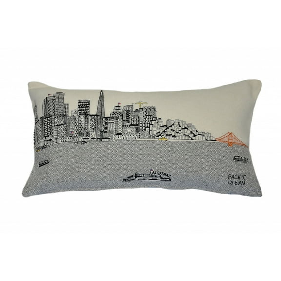 24" White San Francisco Daylight Skyline Lumbar Decorative Pillow