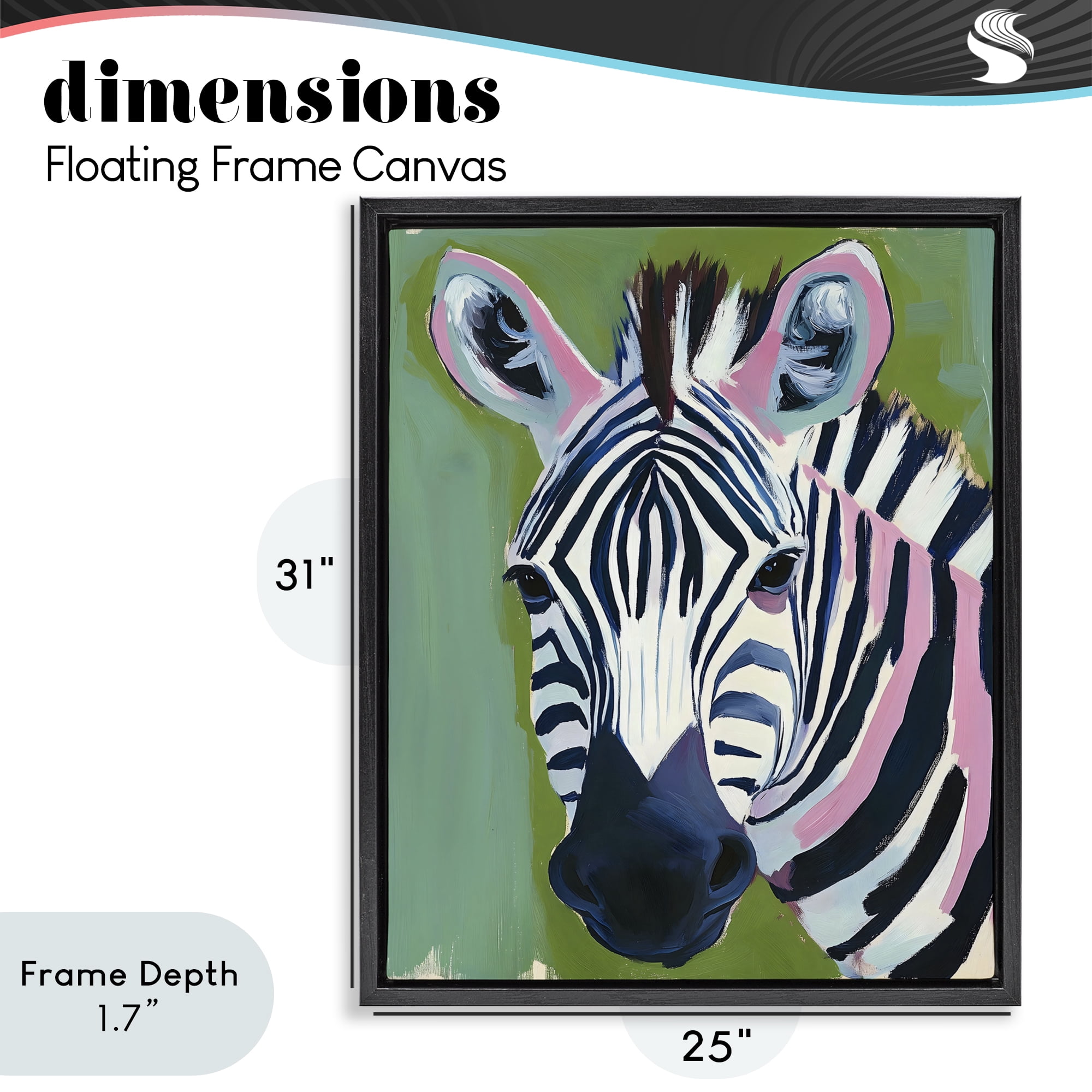 Stupell Industries Funky Zebra over Green Black Framed Floater Canvas Wall Art, design by The Prints Vibe