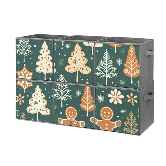 Collapsible Oxford Fabric Storage Cubes with Handles, Large Mid Foldable Oxford Cloth Bins Set of 2/6, Closet Organizers for Shelves Clothes Home Kitchen Toy - Ginger Christmas Tree
