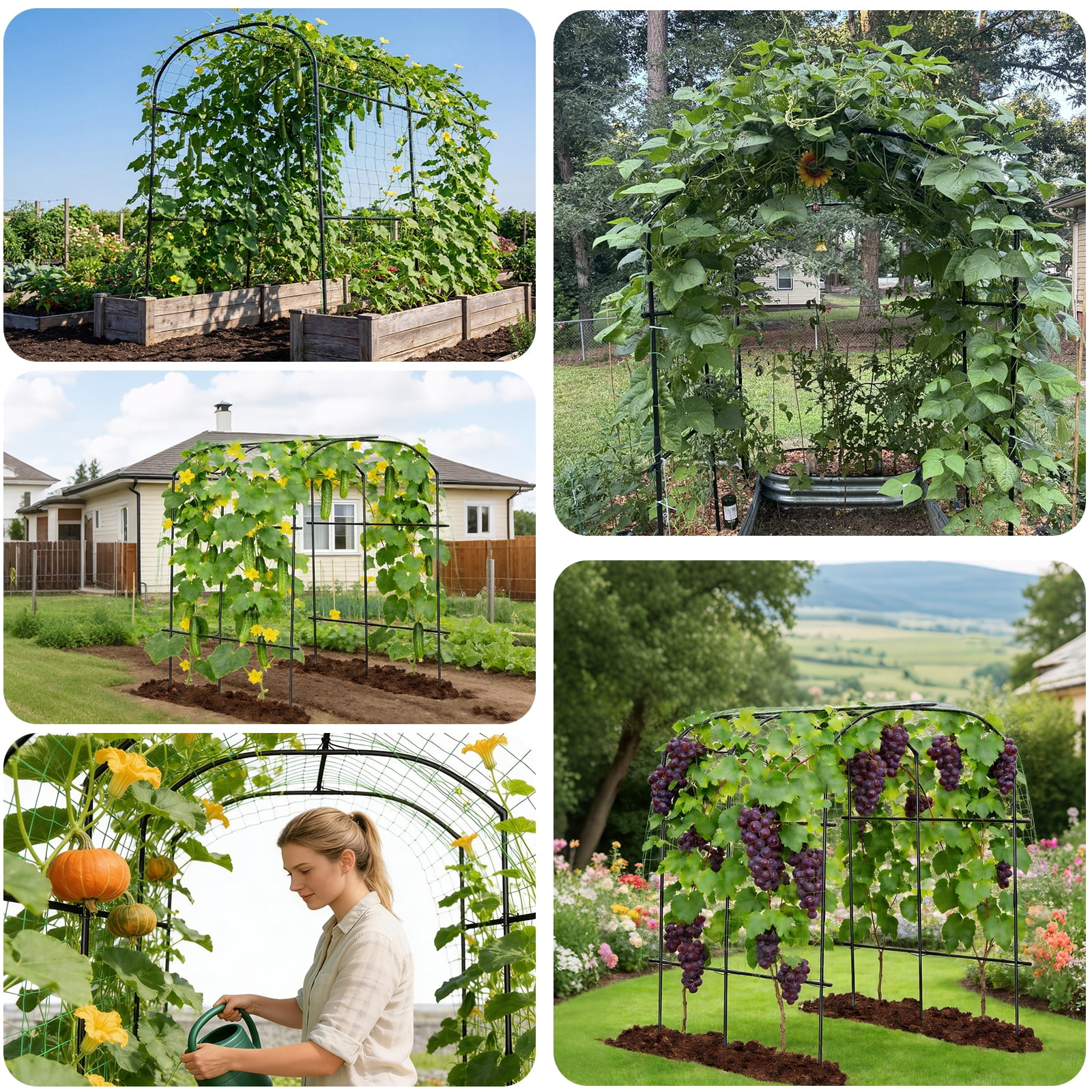 ROMUCHE 6.88ft Tall Cucumber Trellis for Raised Bed, Thickened Garden Arch Trellis for Climbing Plants Vine Vegetable Fruit Flower Outdoor