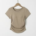 thumbnail image 3 of Fanxing Tops for Women Built in Bra Cozy Scoop Neck Short Sleeve T-Shirts Yoga Workout Tops Khaki,M, 3 of 6
