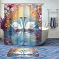 thumbnail image 2 of White Swan Shower Curtain Sets 4 Piece Watercolor Spring Flower Dream Swan Lake Bathroom Sets with Rugs Waterproof Shower Curtain Non-Slip Rug Toilet Lid Cover Bath Mat, 2 of 4