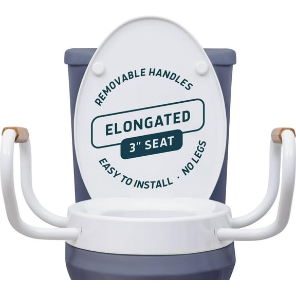 Lunderg Raised Toilet Seat with Handles - Elongated - Easy to Install Toilet Seat Risers for Seniors - Adds 3 Inches & Works like the one you’ve always use - Elegant design