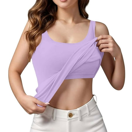 Sports Bra Tank Tops for Women! Comdrip Womens Tank Tops with in Bra Summer Basic Padded Yoga Shirt Shelf Bras Workout Camisole Casual Undershirt Tank Tops with Built in Bras Purple 6XL