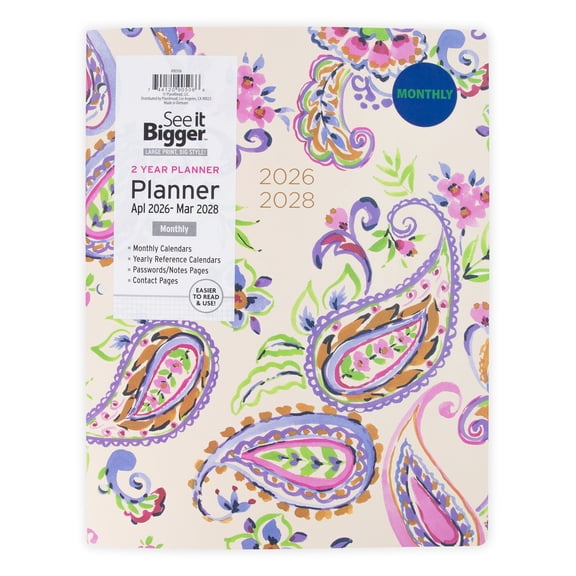 See It Bigger Monthly Planner, Large (8.5" x 11"), Paisley, 2-Year: Apr 2026 – Mar 2028