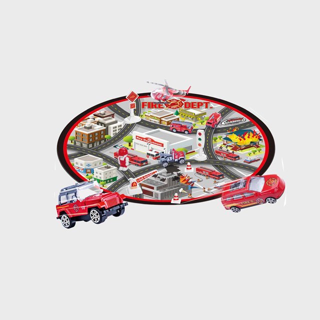 Floor Storage Game Blanket Set with 3 PCS Die-Cast Cars and 1 PC Die-Cast Plane - Fire Department