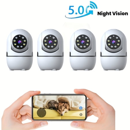4pcs Wireless Security Camera Indoor with 355° Pan & Tilt, Night Vision, Motion Detection, 2-Way Talk, Baby/Pet Monitor, 2.4/5G WiFi, Support Cloud & Max. 256G SD Stroage, Alexa Compatible