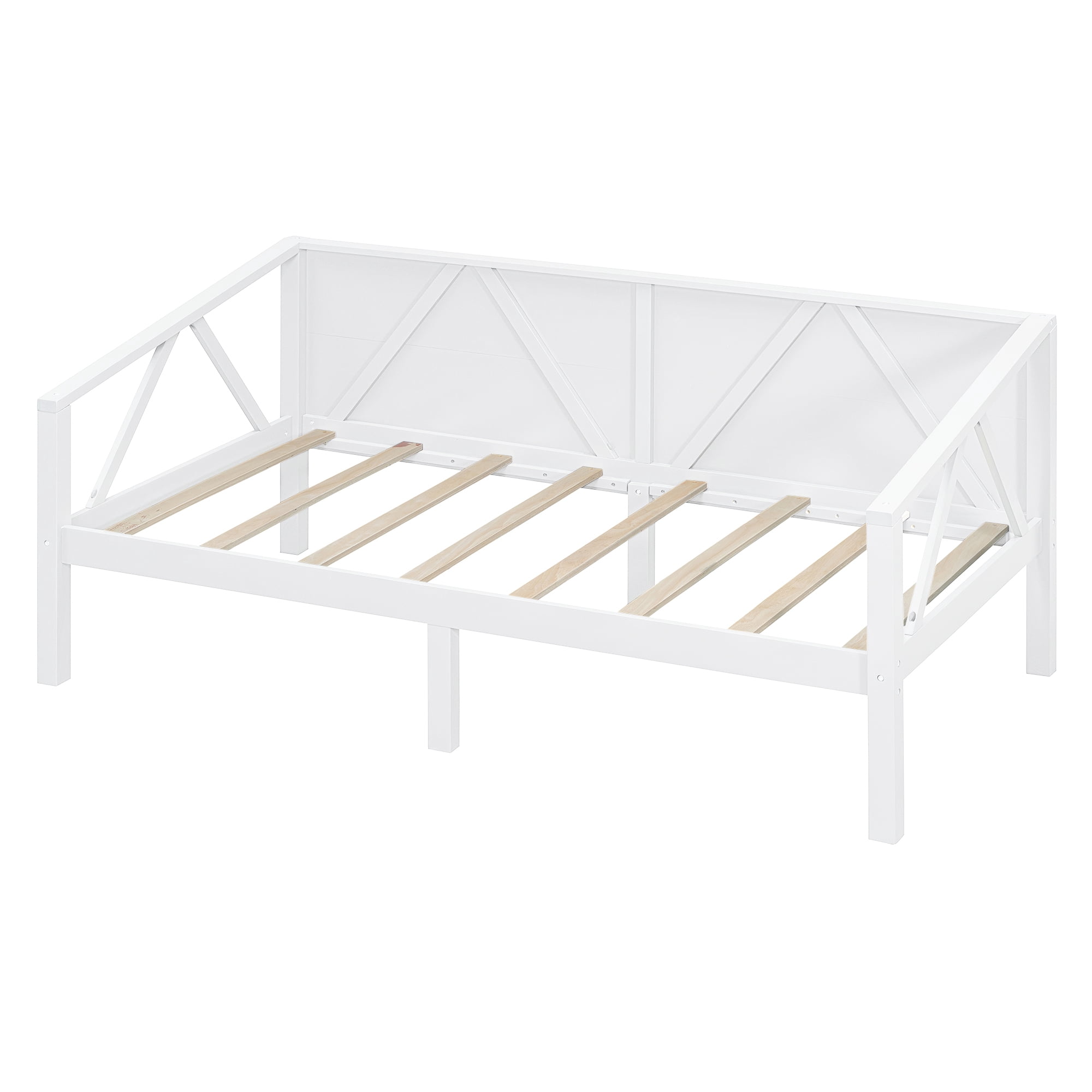 Aukfa Twin Size Bed Frame, Solid Wood Daybed with Slat Support for Kids Boys Girls, White