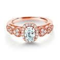 thumbnail image 2 of Gem Stone King 18K Rose Gold Plated Silver Sky Blue Aquamarine and White Moissanite Engagement Ring for Women | 0.93 Cttw | Oval 7X5MM | Gemstone March Birthstone | Size 6, 2 of 3