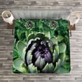 thumbnail image 3 of Ambesonne Artichoke Quilted Bedspread Set 3 Pcs, Blooming Vegetable, Queen Size, Fern Green and Purple, 3 of 3