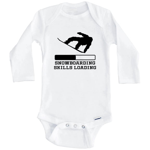 Snowboarding Skills Loading Funny Snowboard Humor One Piece Baby Bodysuit (Long Sleeve), 0-3 Months White