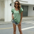 thumbnail image 3 of Defitshape Women's Short Sleeve Shirt Soft Top Basic Fashion Cotton Short Fall Casual V Neck Summer Beach Ruffle Tee Green XX-Large, 3 of 4