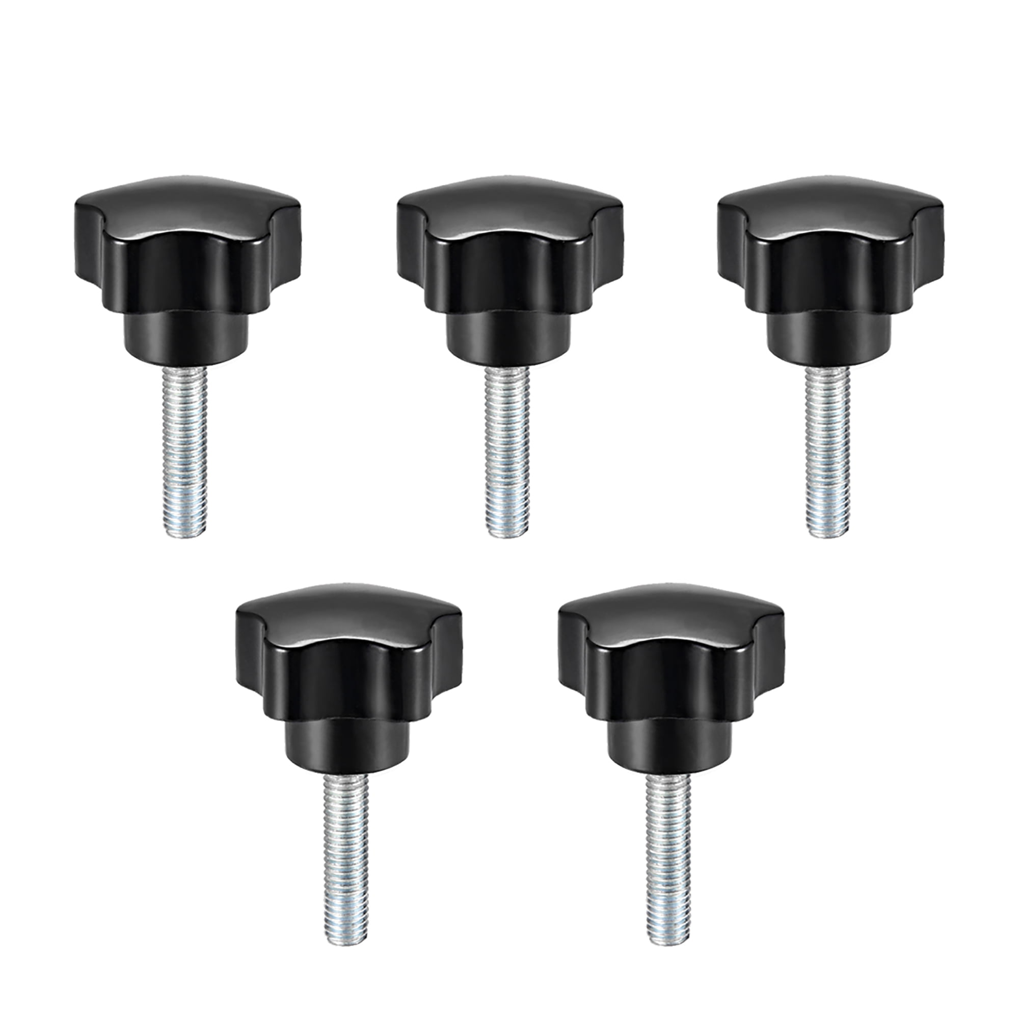 5Pcs Star Knobs Grips M8 x 25mm Male Thread Steel Zinc Stud Black PP