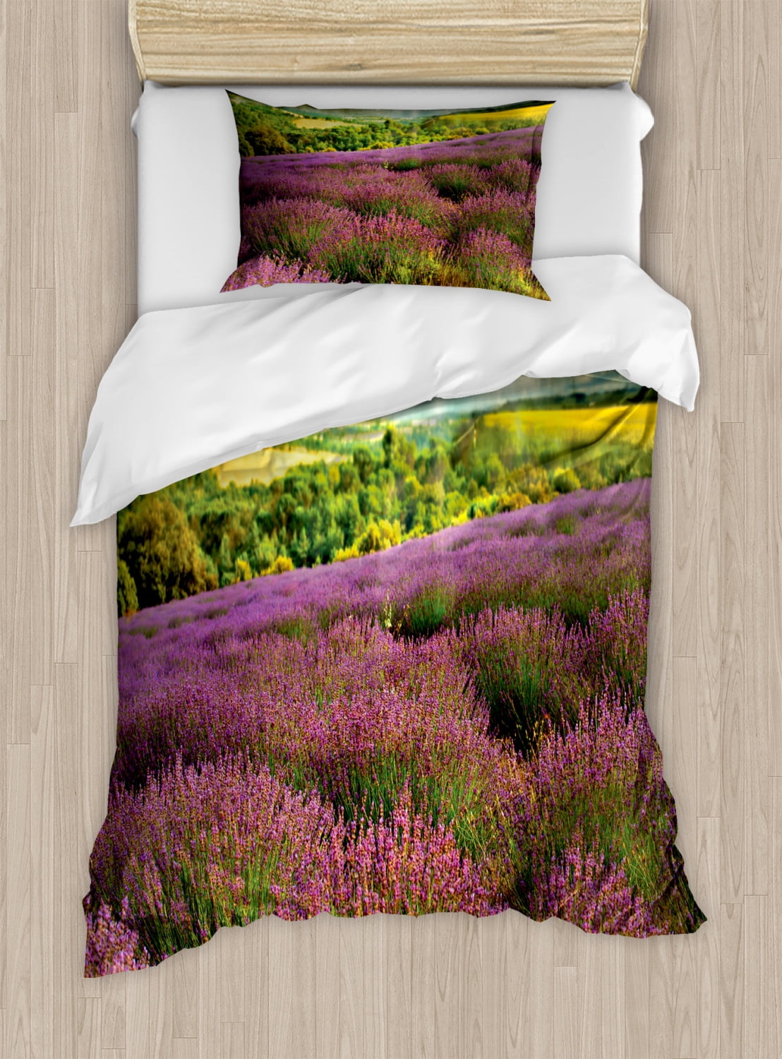 French Country Duvet Cover Set, Nature Themed Outdoor Scene of Lavender ...