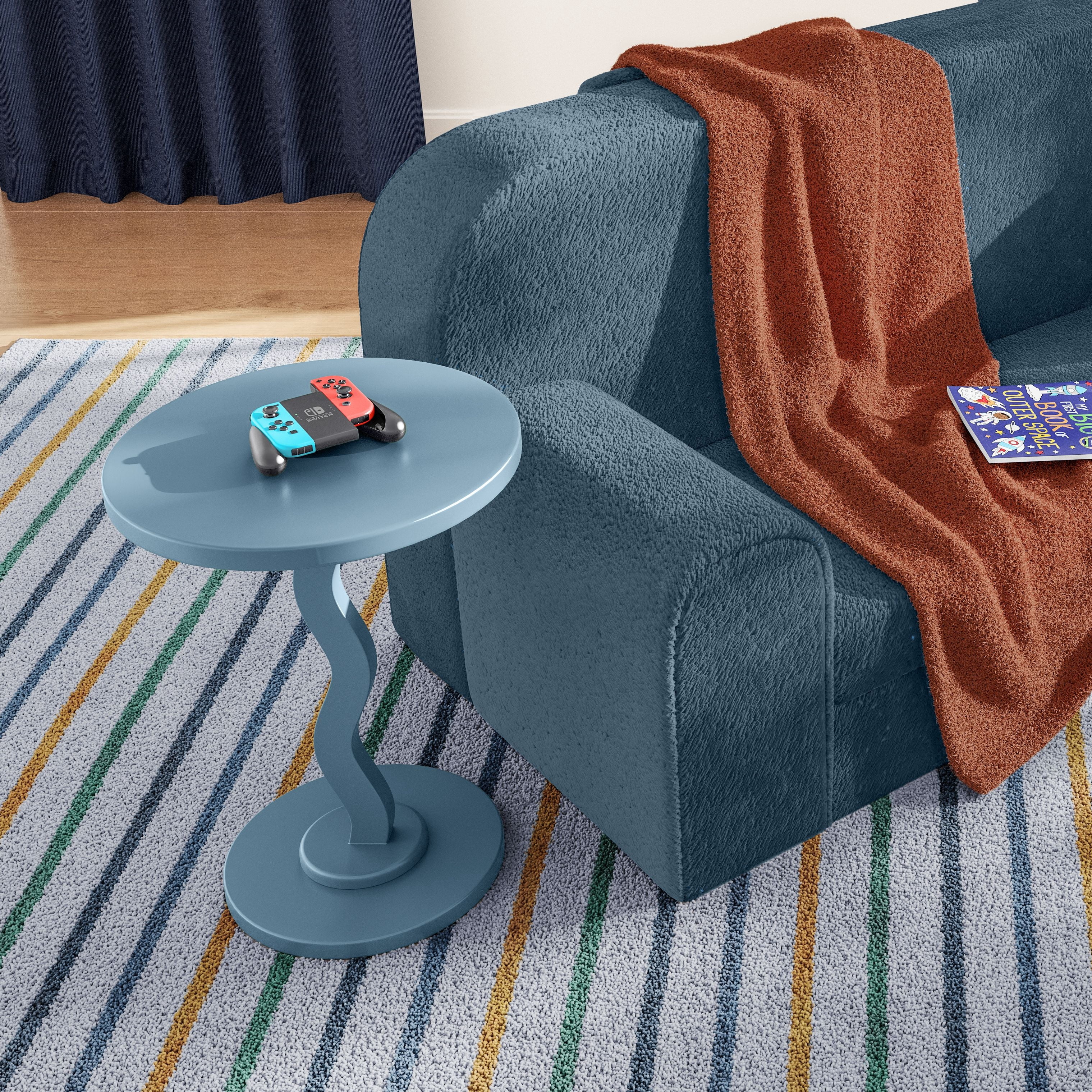 Mainstays Kids Wood Wavy Nightstand Side Table, Bluestone