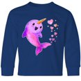 thumbnail image 3 of Inktastic Valentine's Day Cute Pink Narwhal with Hearts Long Sleeve Youth T-Shirt, 3 of 5