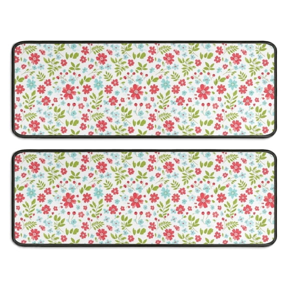 Kitchen Rugs Sets Of 2,Pioneer Flower Floral Print Pattern Anti Fatigue Kitchen Mat Rugs Non Slip Washable,Decorative Kitchen Floor Mats for Kitchen,Sink,Laundry,17X47 Inch