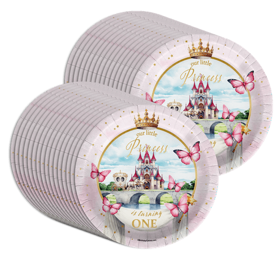 Fairytale Princess 1st Birthday Party Supplies Large 9" Paper Plates in Bulk 32 Piece
