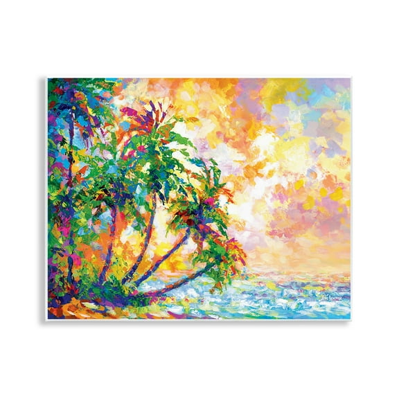 Stupell Industries Full Beach Palms Landscape Painting Unframed Art Print Wall Art, 14 x 11