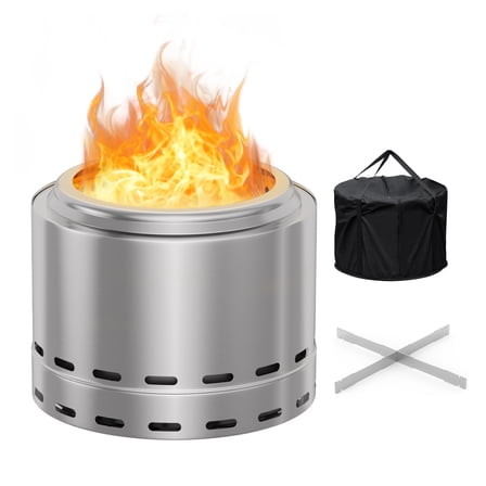 19.5" Smokeless Fire Pit, Portable Wood Burning Outdoor Fireplace, Low Smoke Design, Stainless Steel Silver, Great for Patio, Camping, Backyard